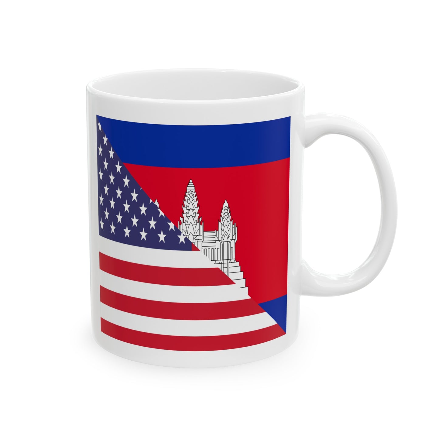 Cambodian American Flag Half Cambodia USA Ceramic Mug 11oz, 15oz Cup