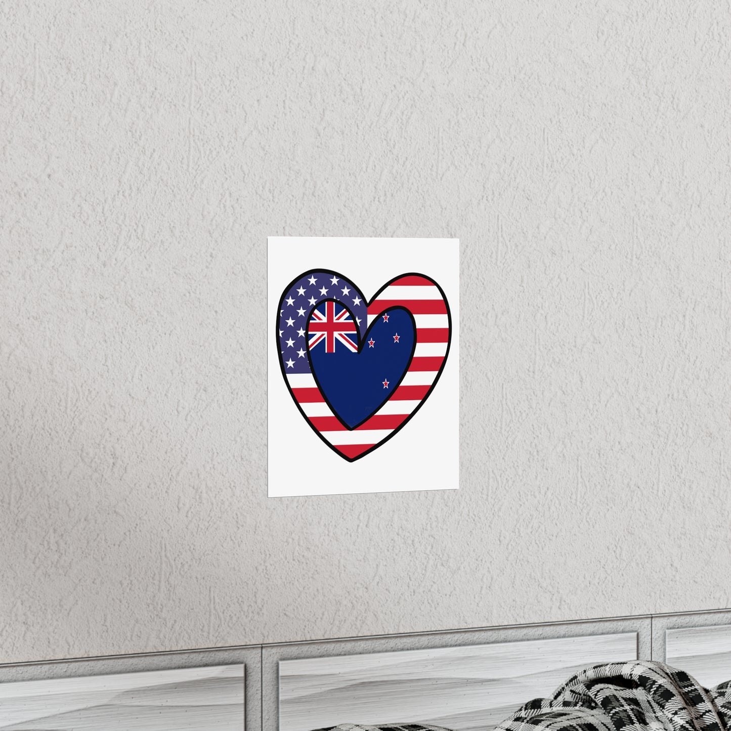 Kiwi American Heart Valentines Day Gift Half New Zealand USA Flag Premium Matte Poster