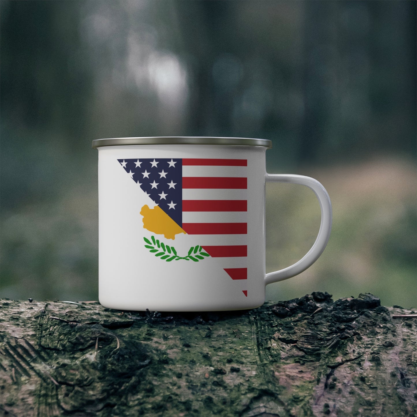 Cyprus American Flag Half USA 12oz Enamel Mug