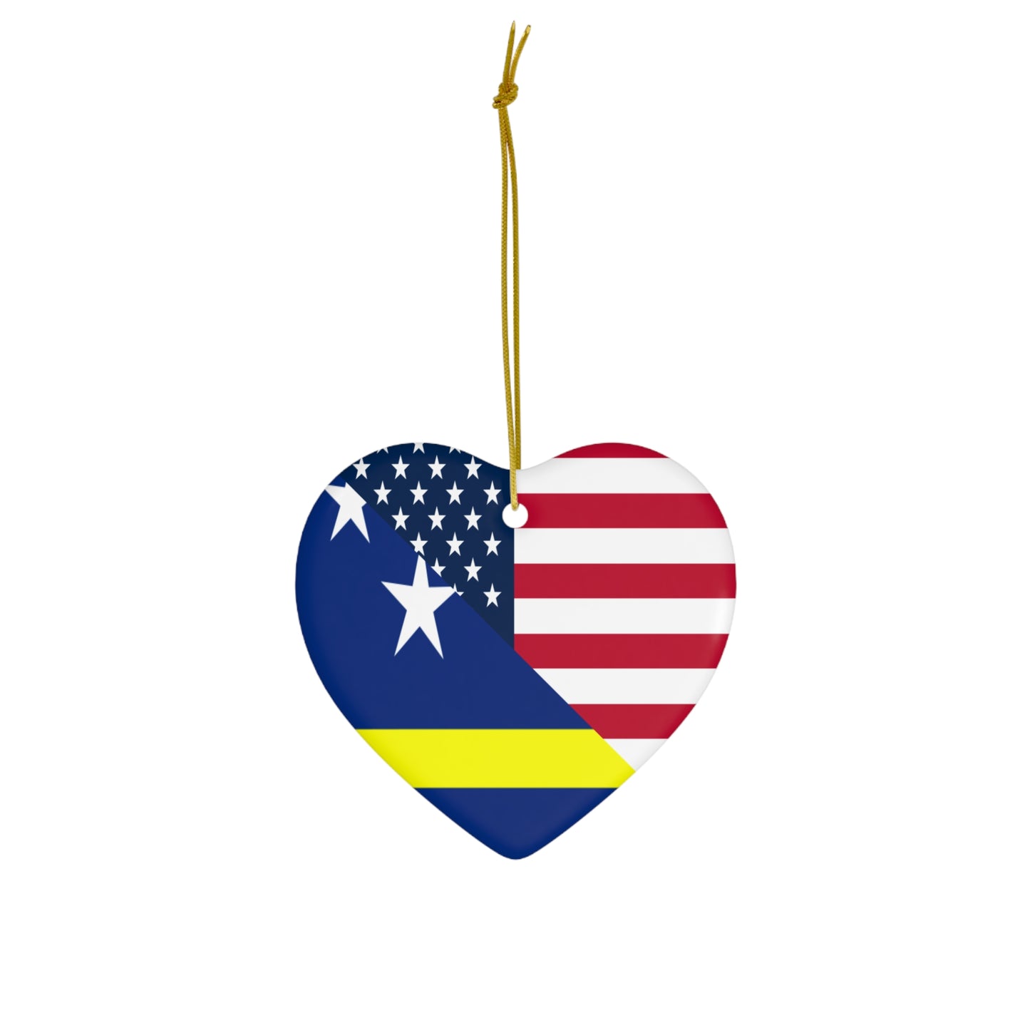 Curacao American Flag Half Curacaoan USA Ceramic Ornament | Christmas Tree Ornaments