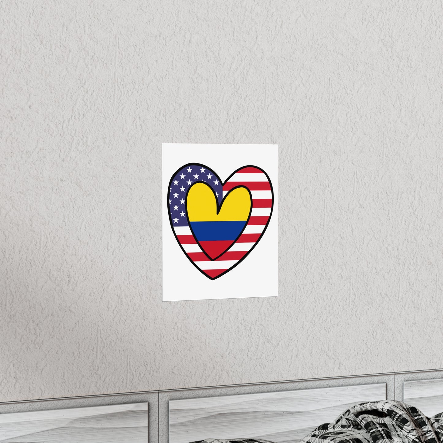 Colombian American Heart Valentines Day Gift Half Colombia USA Flag Premium Matte Poster