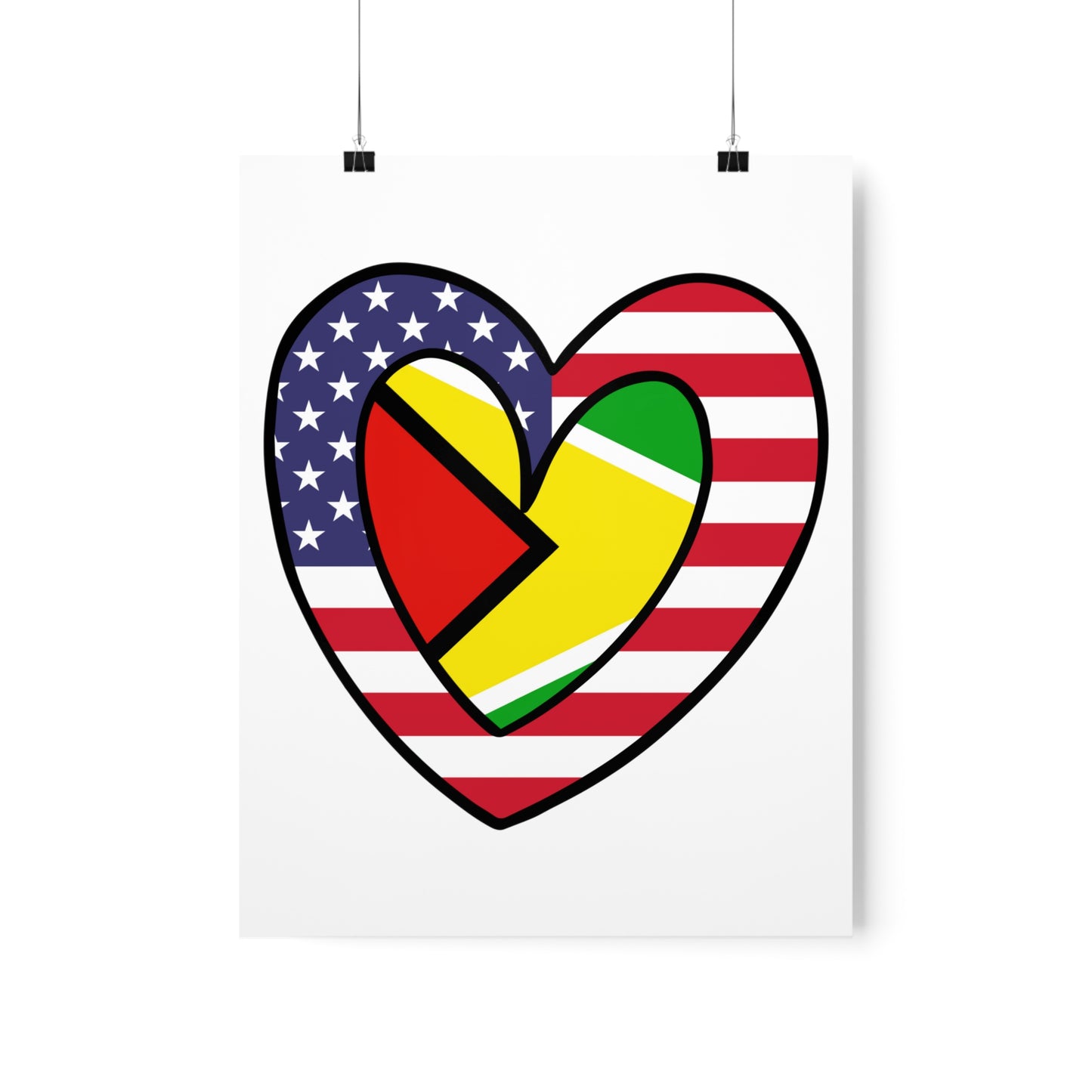 Guyanese American Heart Valentines Day Gift Half Guyana USA Flag Premium Matte Poster