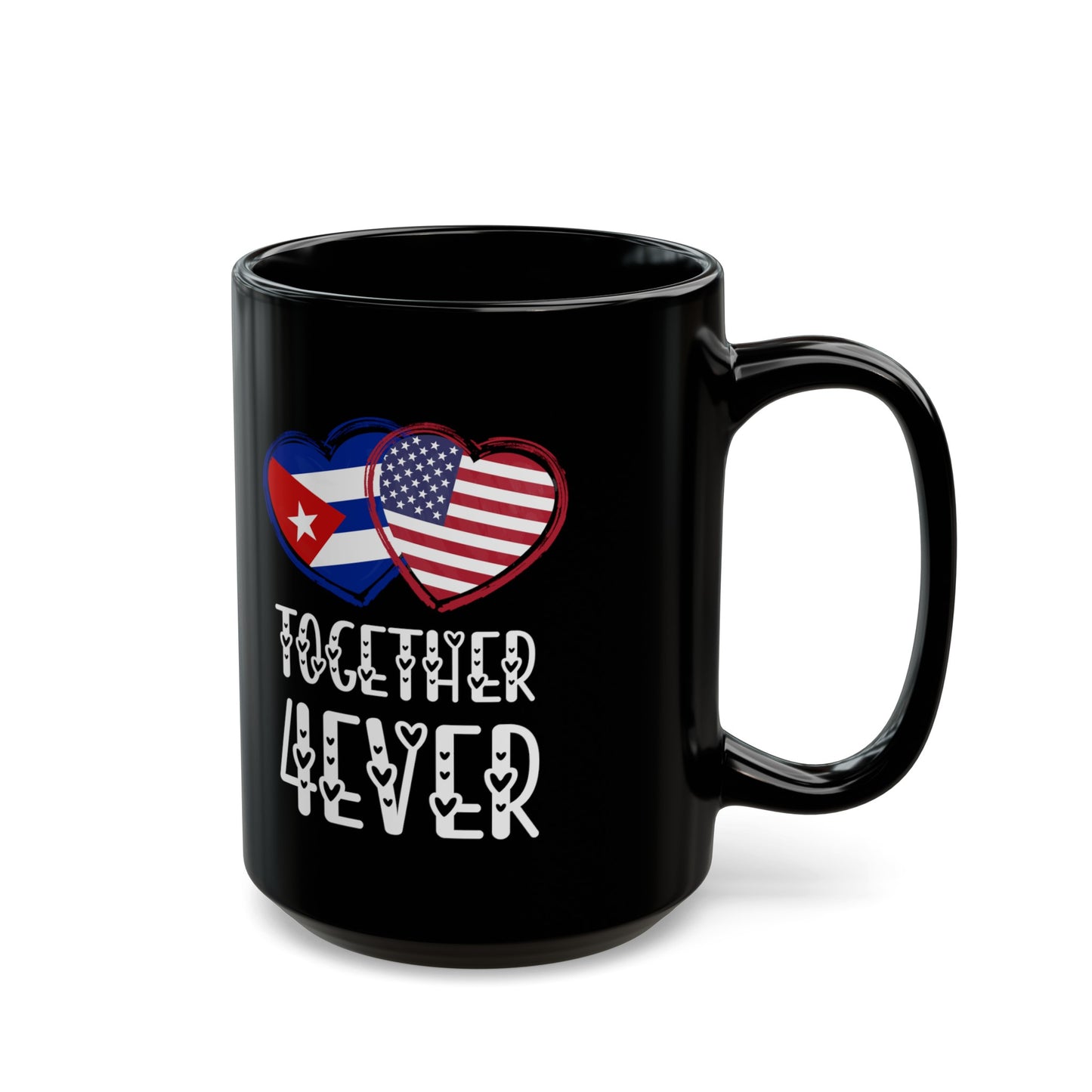 Cuba American Valentines Gift Flag Heart Cuban USA Together 4ever Black Mug (11oz, 15oz)