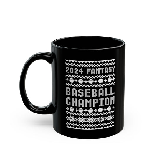 2024 Fantasy Baseball Champ Ugly Christmas Black Mug (11oz, 15oz)