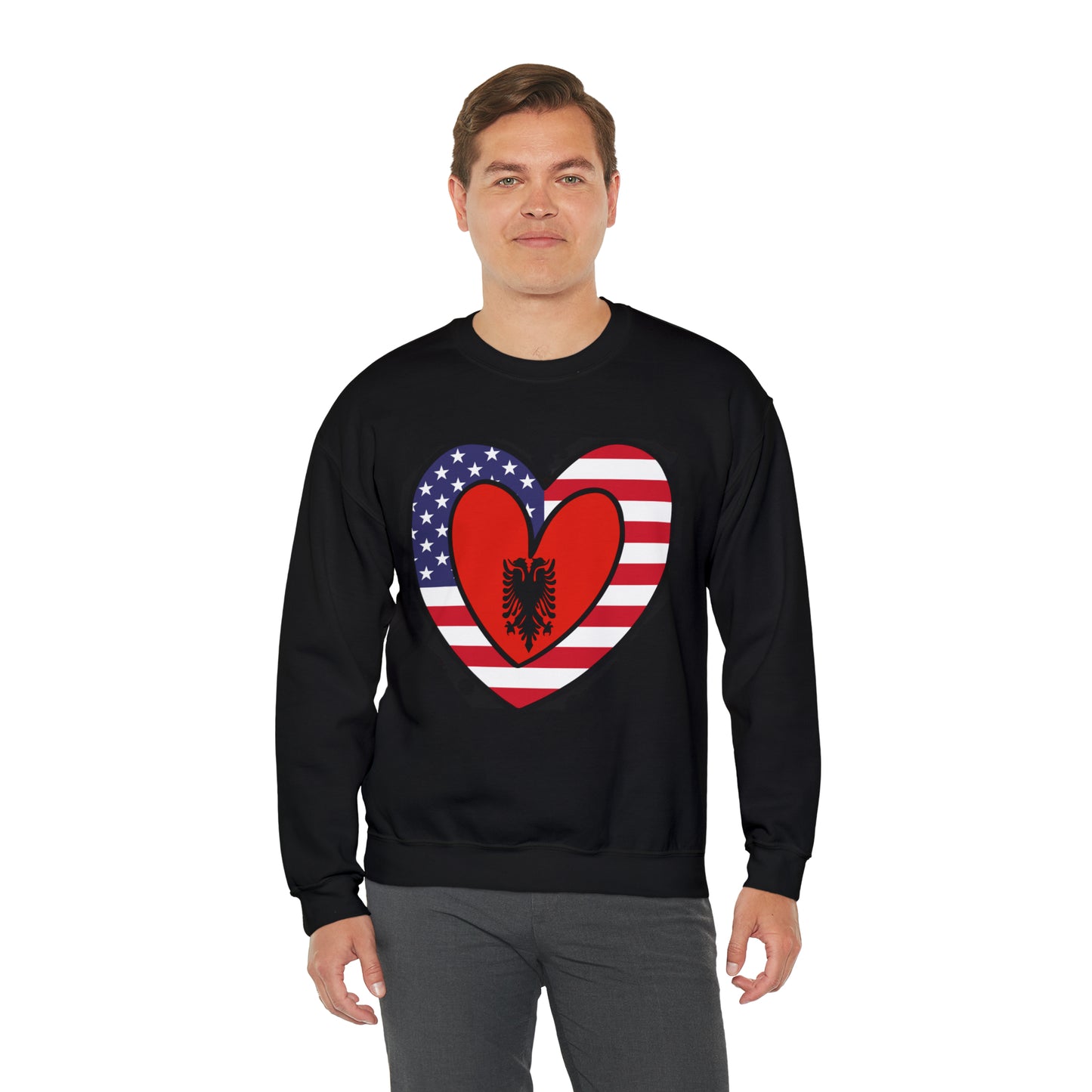 Albanian American Heart Valentines Day Gift Half Albania USA Flag Unisex Sweatshirt