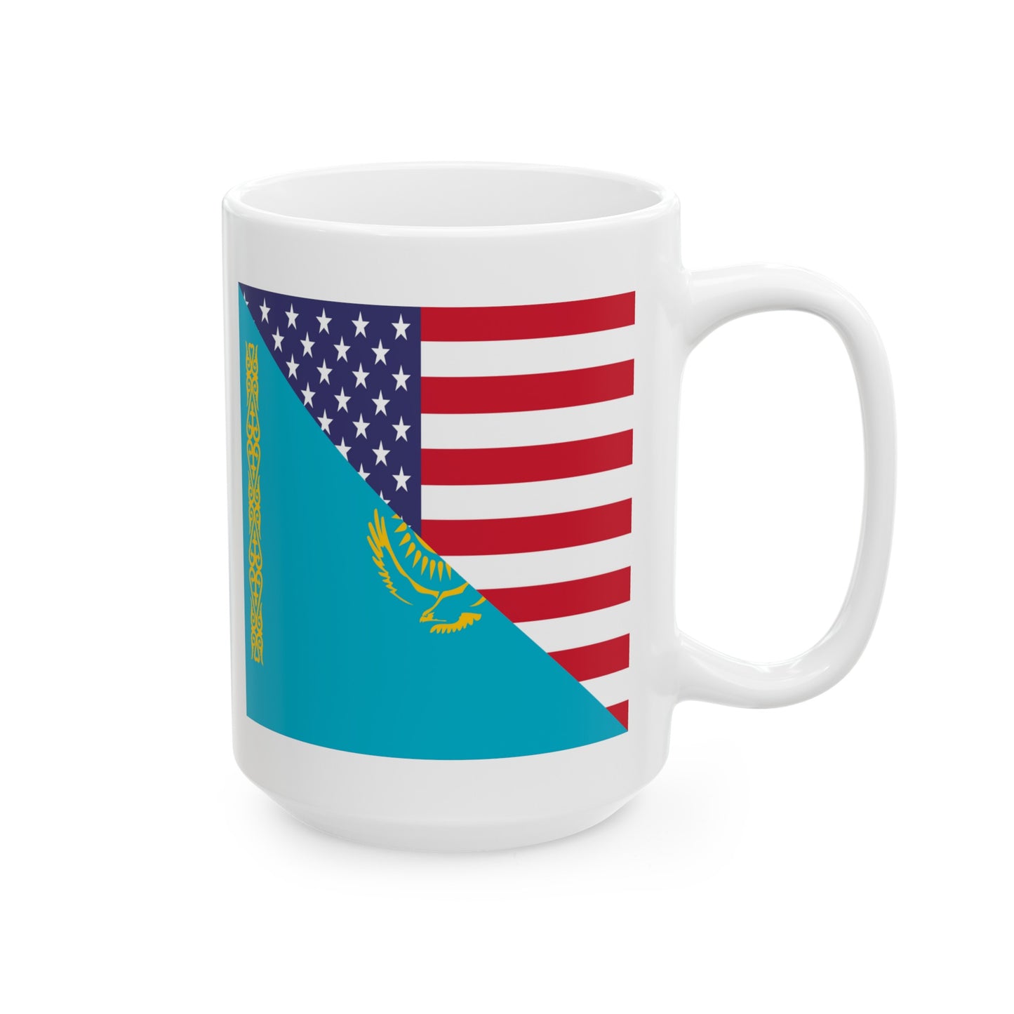 Kazakhstan American Flag USA Ceramic Mug 11oz, 15oz Cup