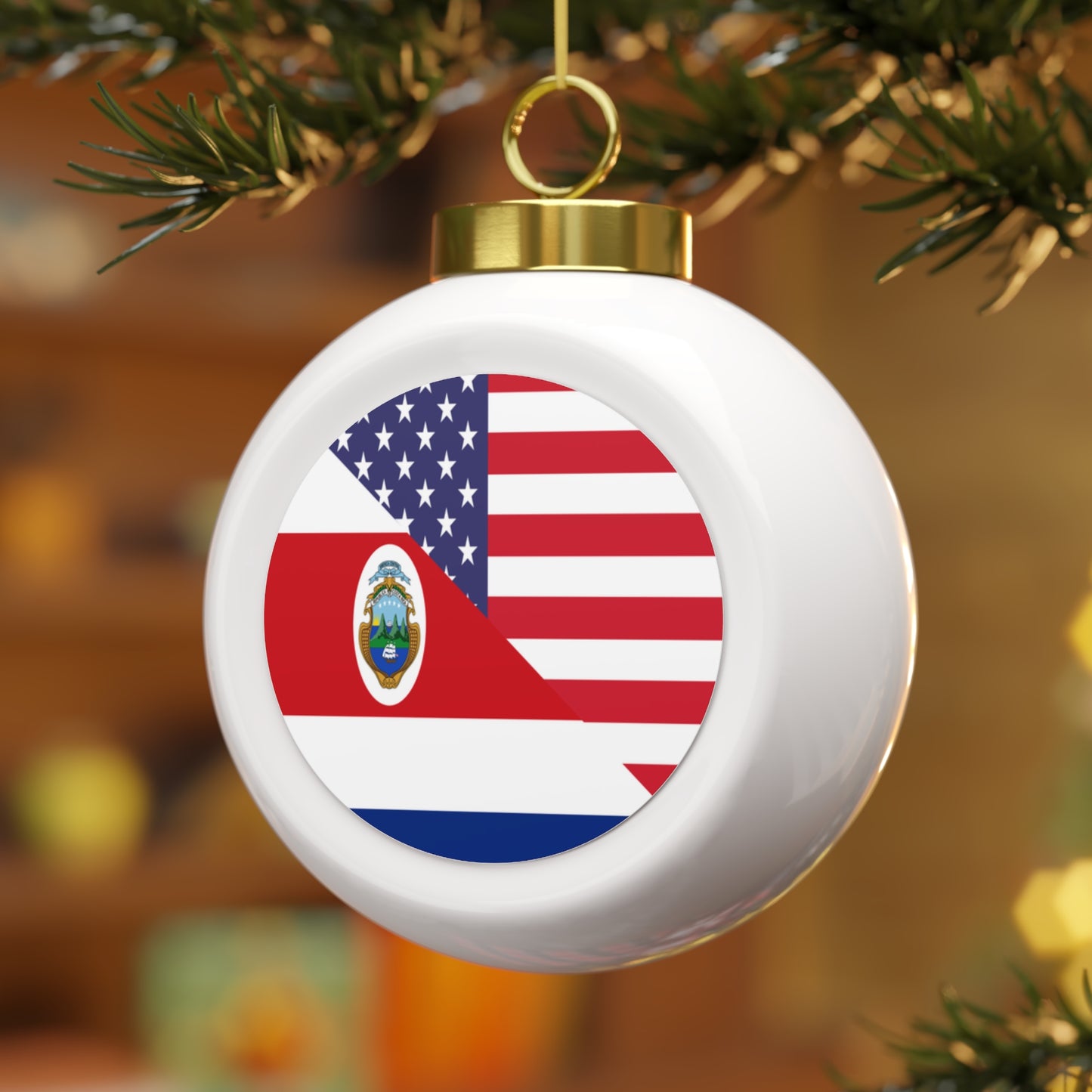 Costa Rican American Flag USA Christmas Tree Ball Ornament