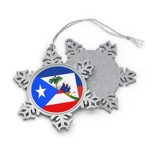 Puerto Rican Haitian Flag Half PR Haiti Pewter Snowflake Ornament