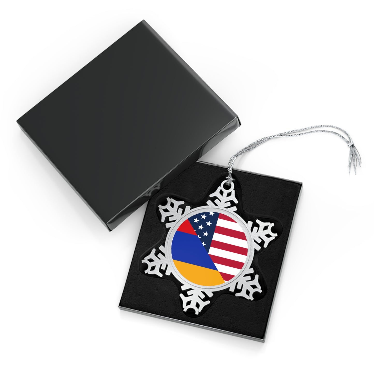 Armenian American Flag Armenia USA Pewter Snowflake Ornament