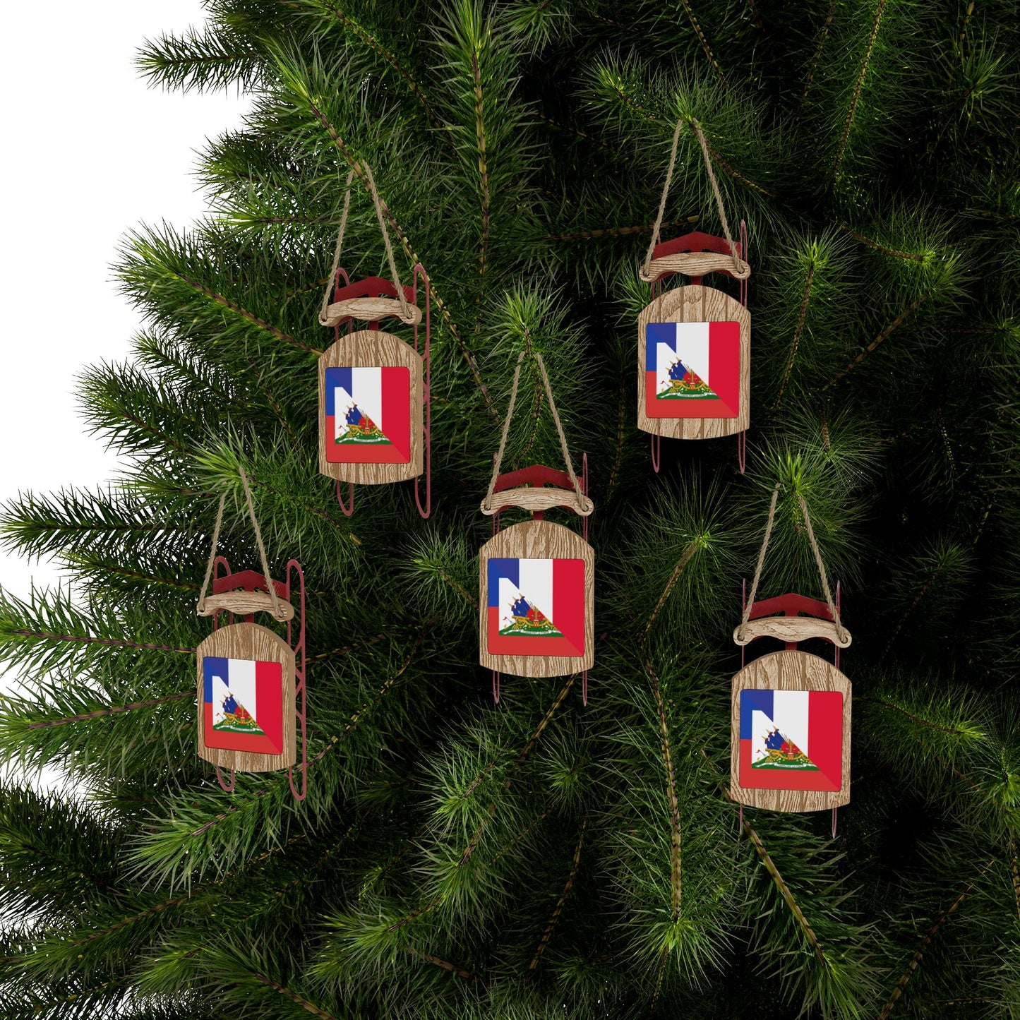 Haitian French Flag Half Haiti France Sled Ornament Christmas Tree Ornaments