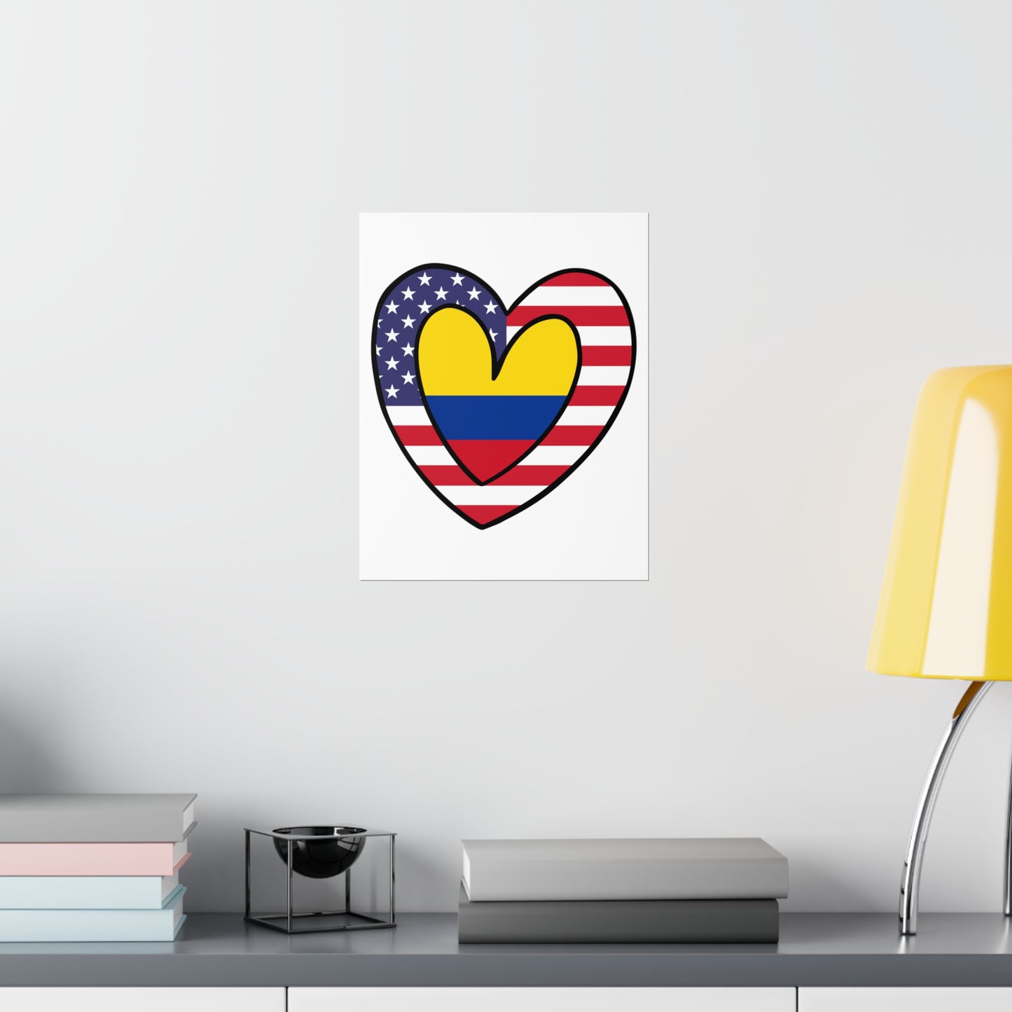 Colombian American Heart Valentines Day Gift Half Colombia USA Flag Premium Matte Poster