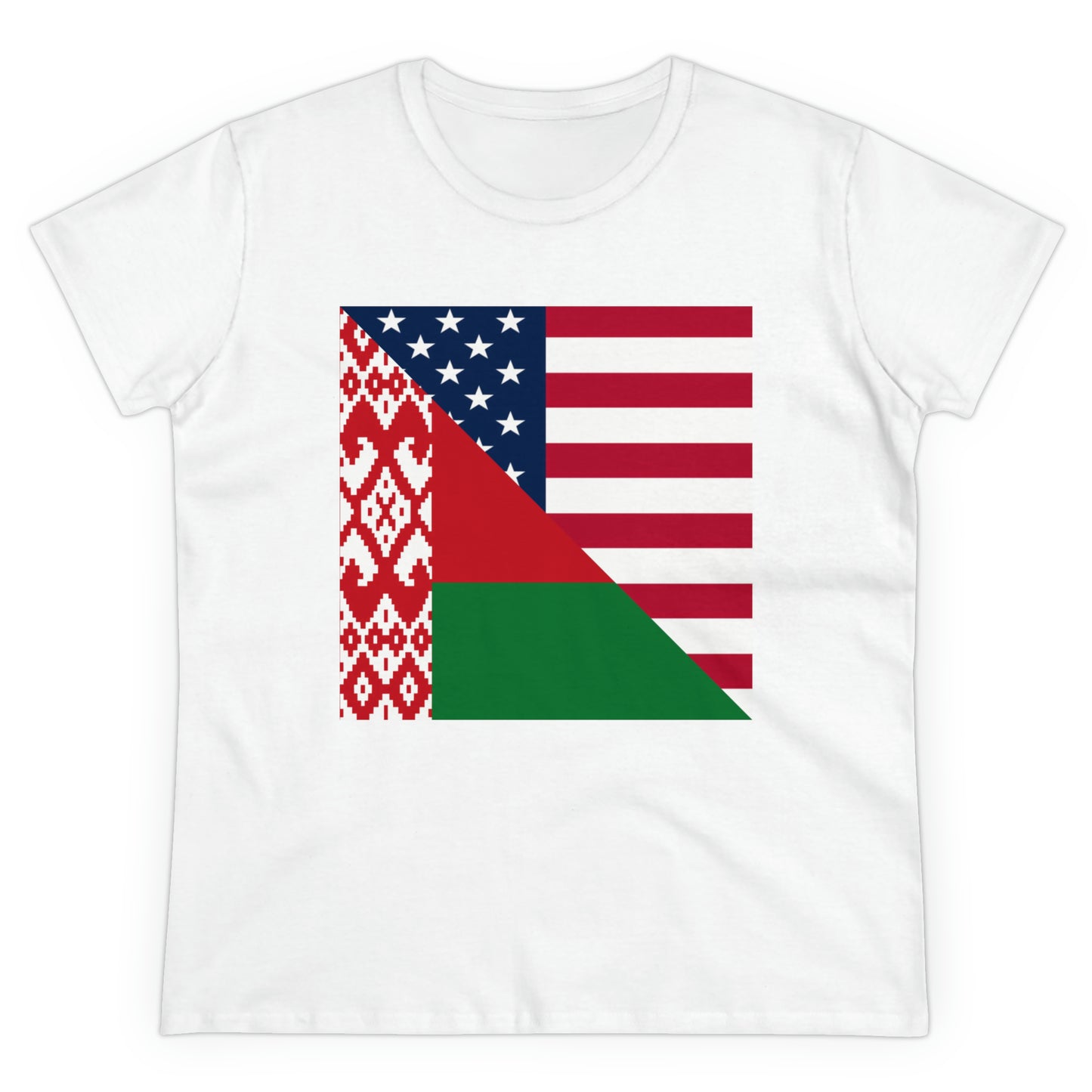 Women's Belarus American Flag Half USA Cotton Tee Shirt