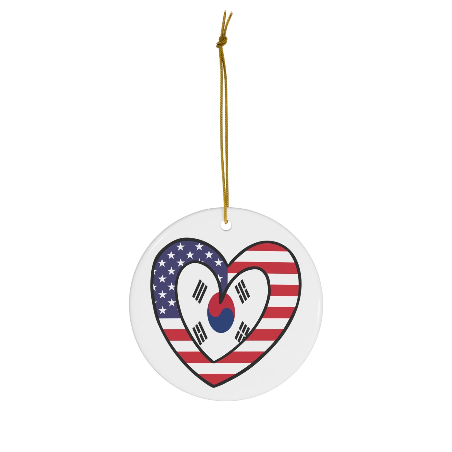 South Korean American Heart Valentines Day Gift Half Korea USA Flag Ceramic Ornament | Christmas Tree Ornaments