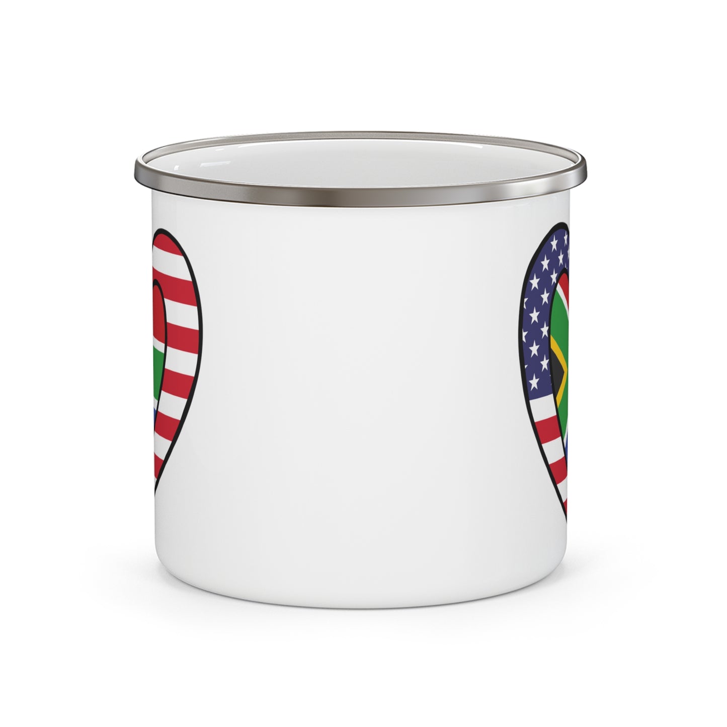 South African American Heart Valentines Day Gift Half Africa USA Flag 12oz Enamel Mug