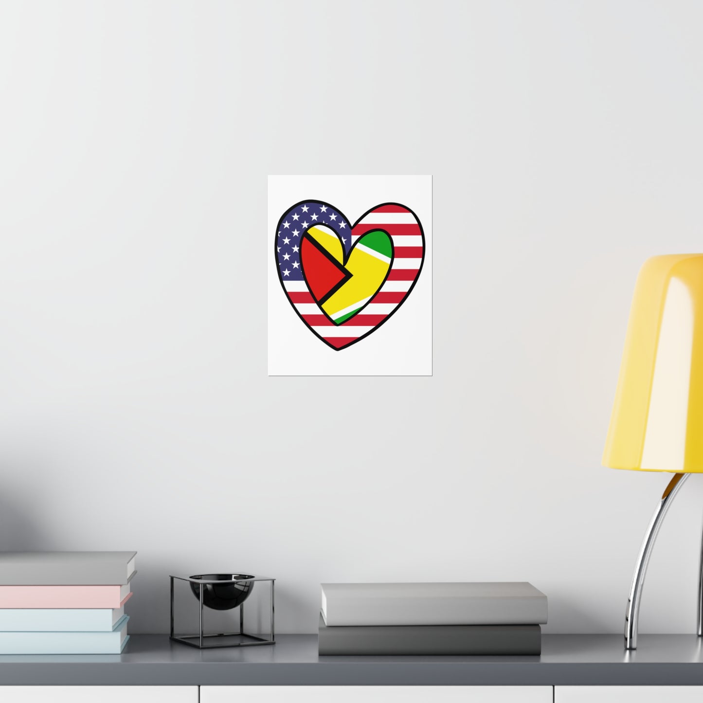 Guyanese American Heart Valentines Day Gift Half Guyana USA Flag Premium Matte Poster