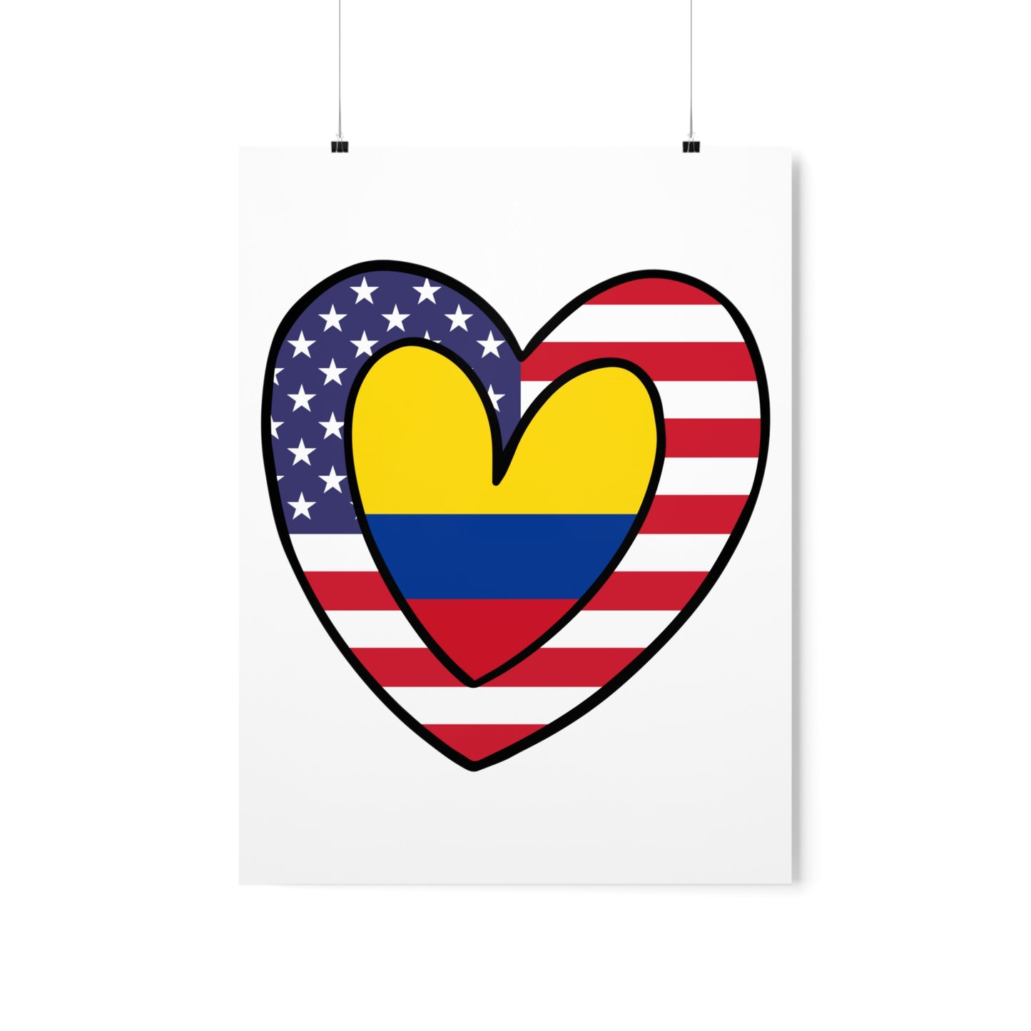 Colombian American Heart Valentines Day Gift Half Colombia USA Flag Premium Matte Poster