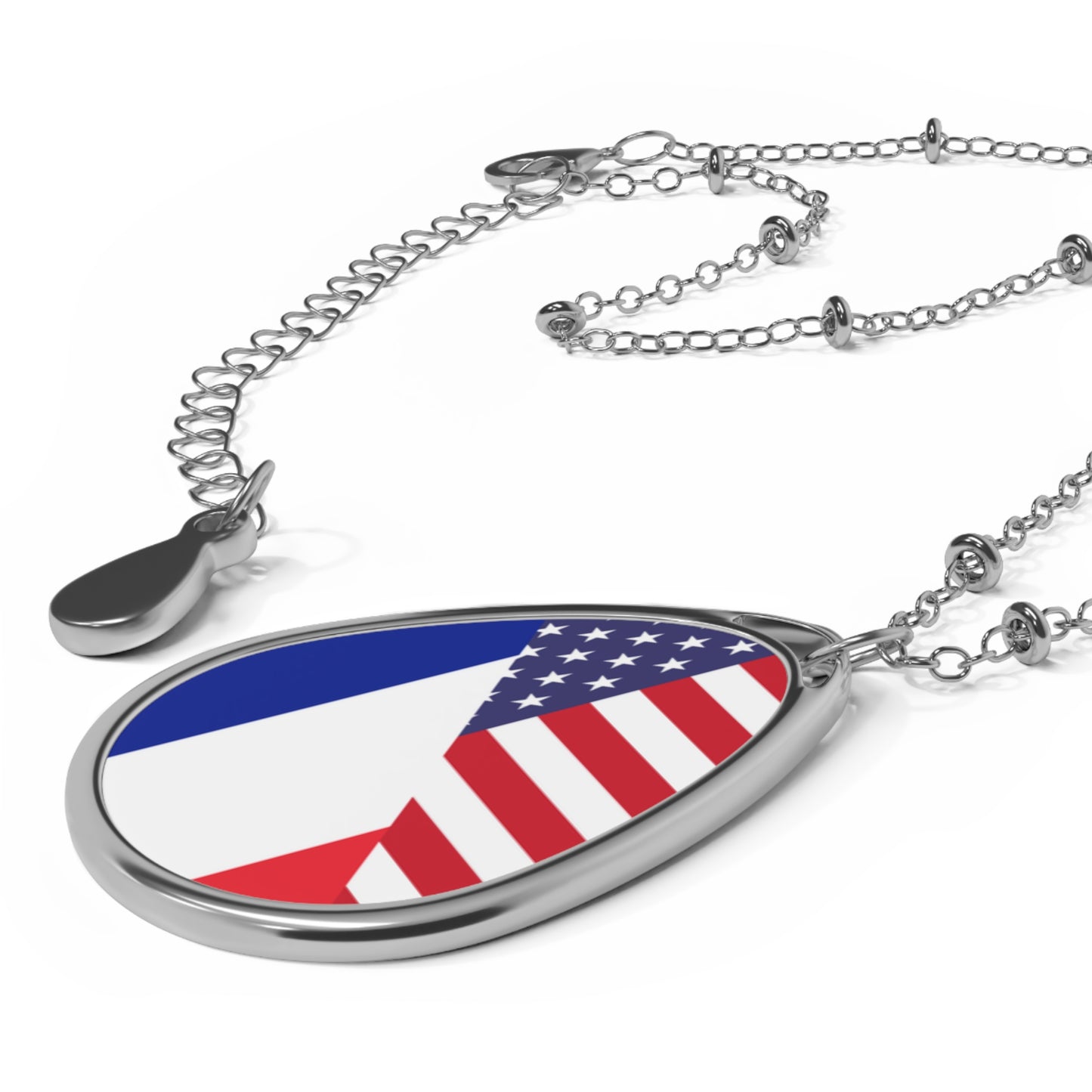 French American Flag France USA Oval Necklace One Size