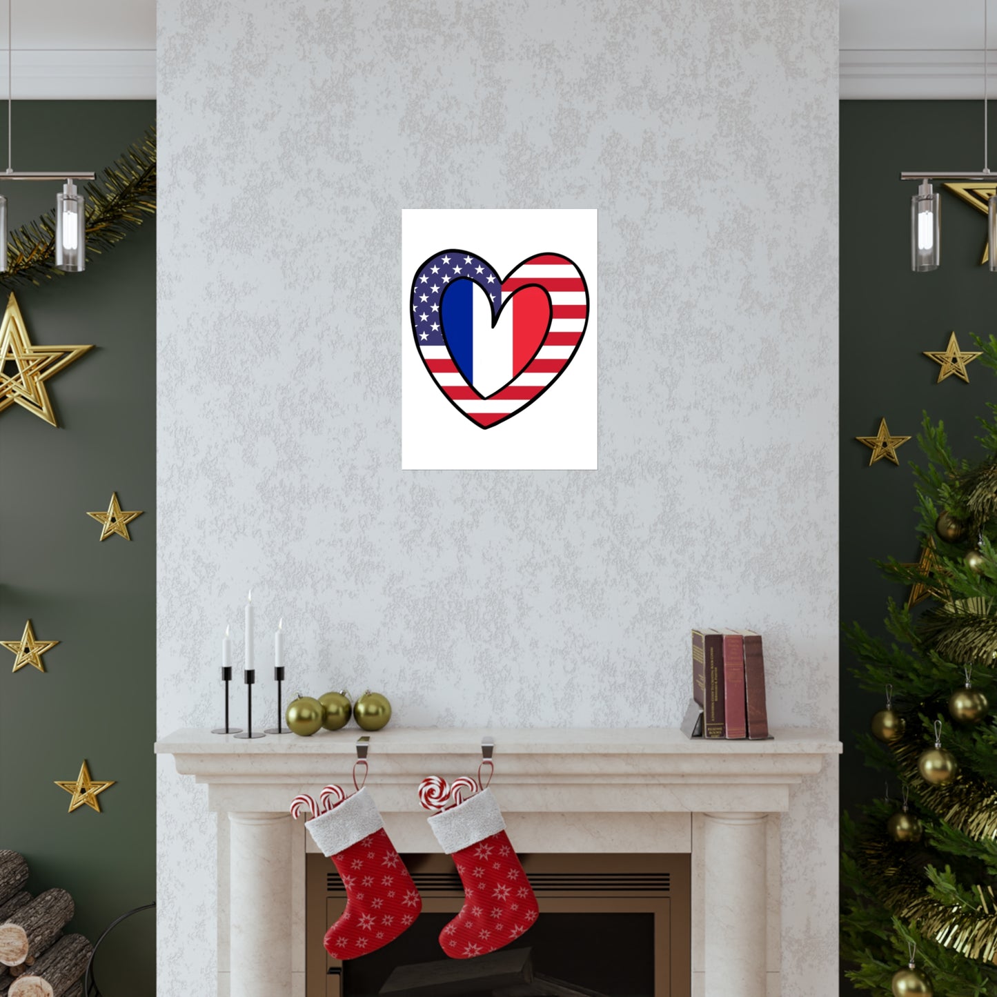 French American Heart Valentines Day Gift Half France USA Flag Premium Matte Poster