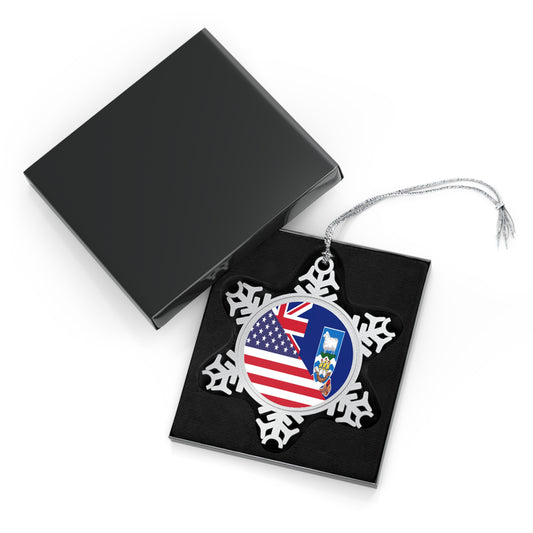 Falkland Islands American Flag Half Falklanders USA Pewter Snowflake Ornament