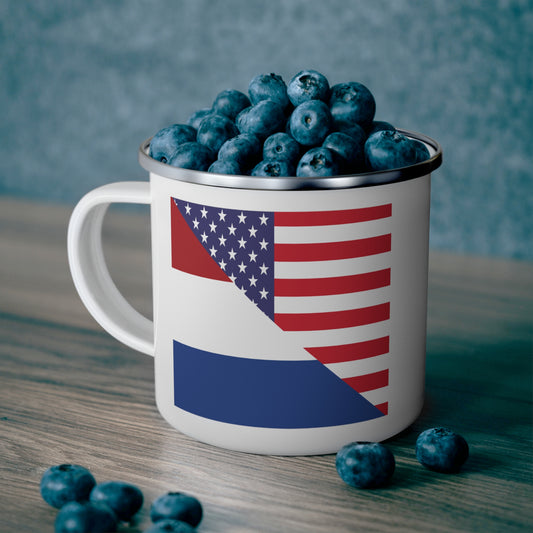 Netherlands American Flag USA 12oz Enamel Mug