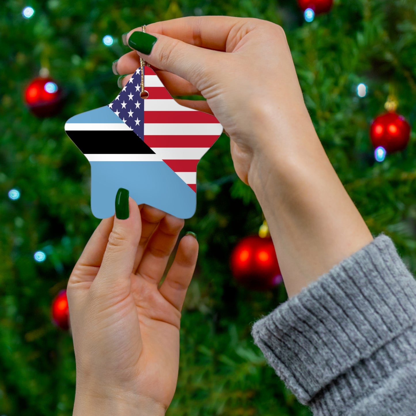 Botswana American Flag USA Ceramic Ornament | Christmas Tree Ornaments