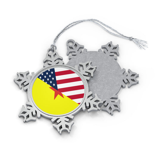 French Guiana American Flag Half Guianese USA Pewter Snowflake Ornament