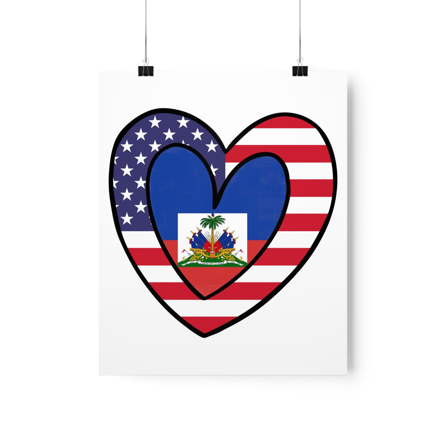 American Haitian Flag Inner Heart USA Haiti Premium Matte Poster