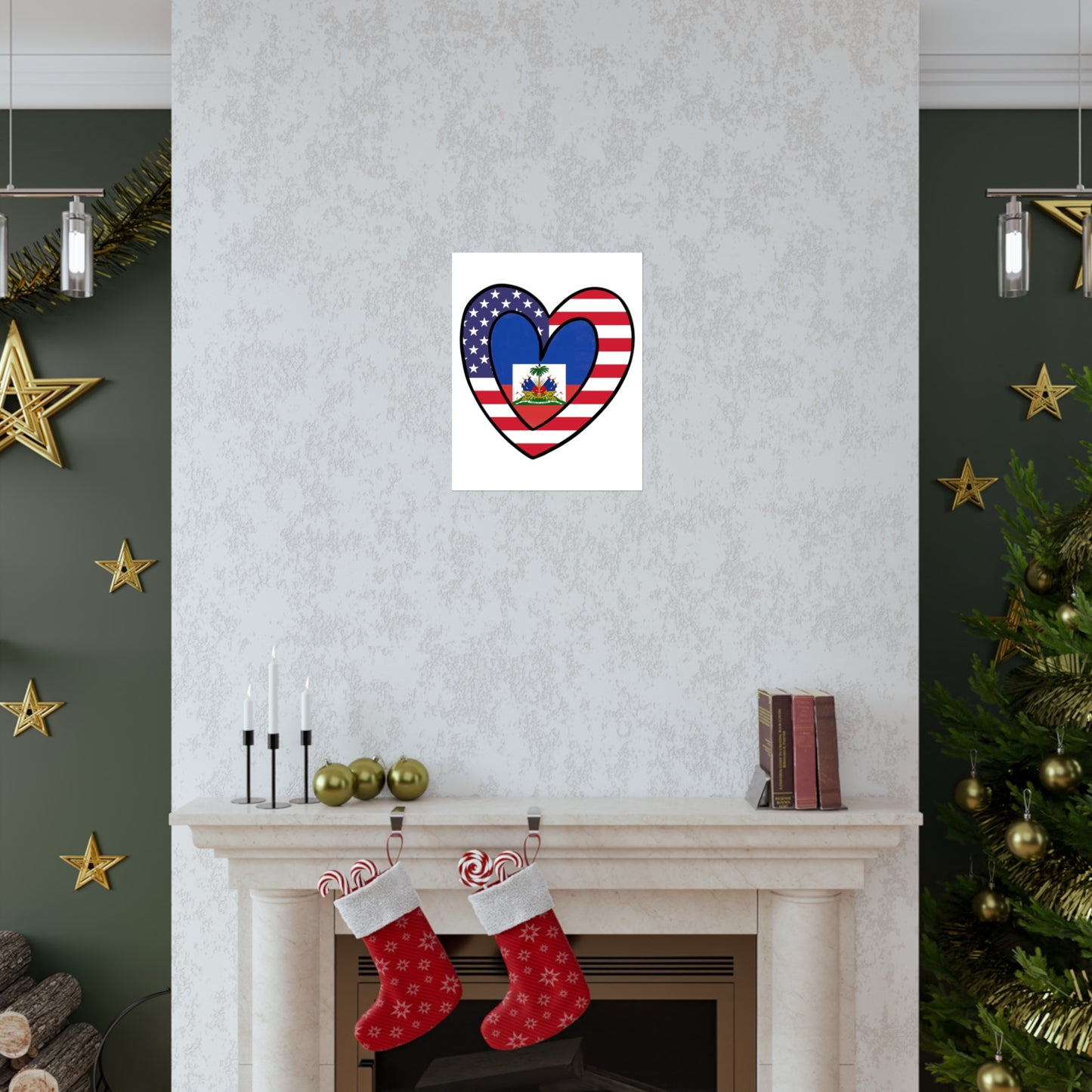 American Haitian Flag Inner Heart USA Haiti Premium Matte Poster