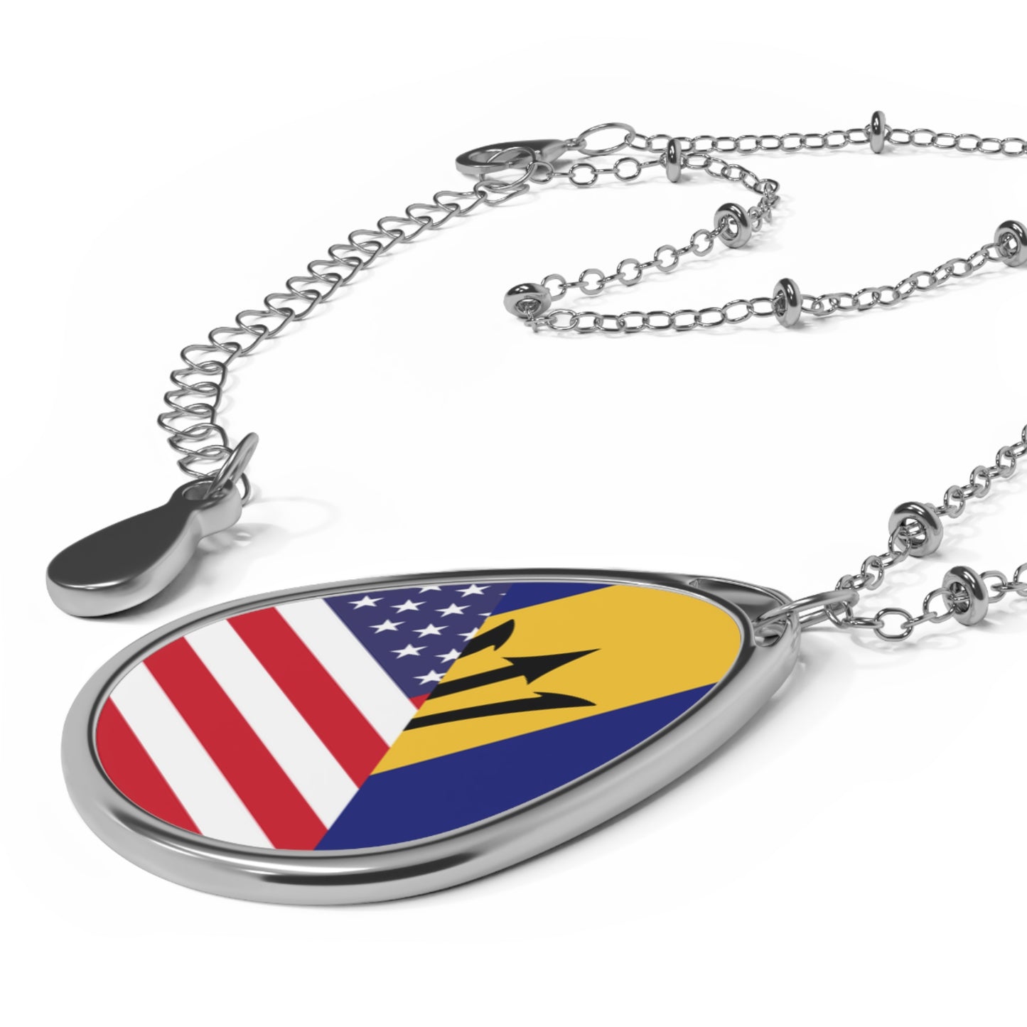 Barbados American Flag Bajan Barbadian USA Oval Necklace One Size