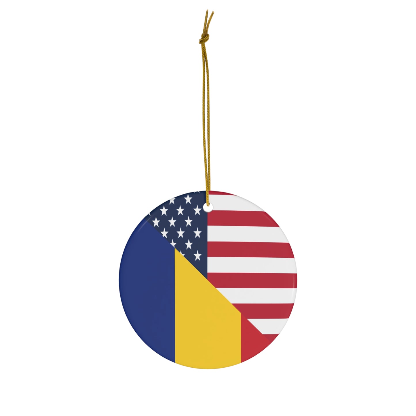 Romania American Flag Half Romanian USA Ceramic Ornament | Christmas Tree Ornaments