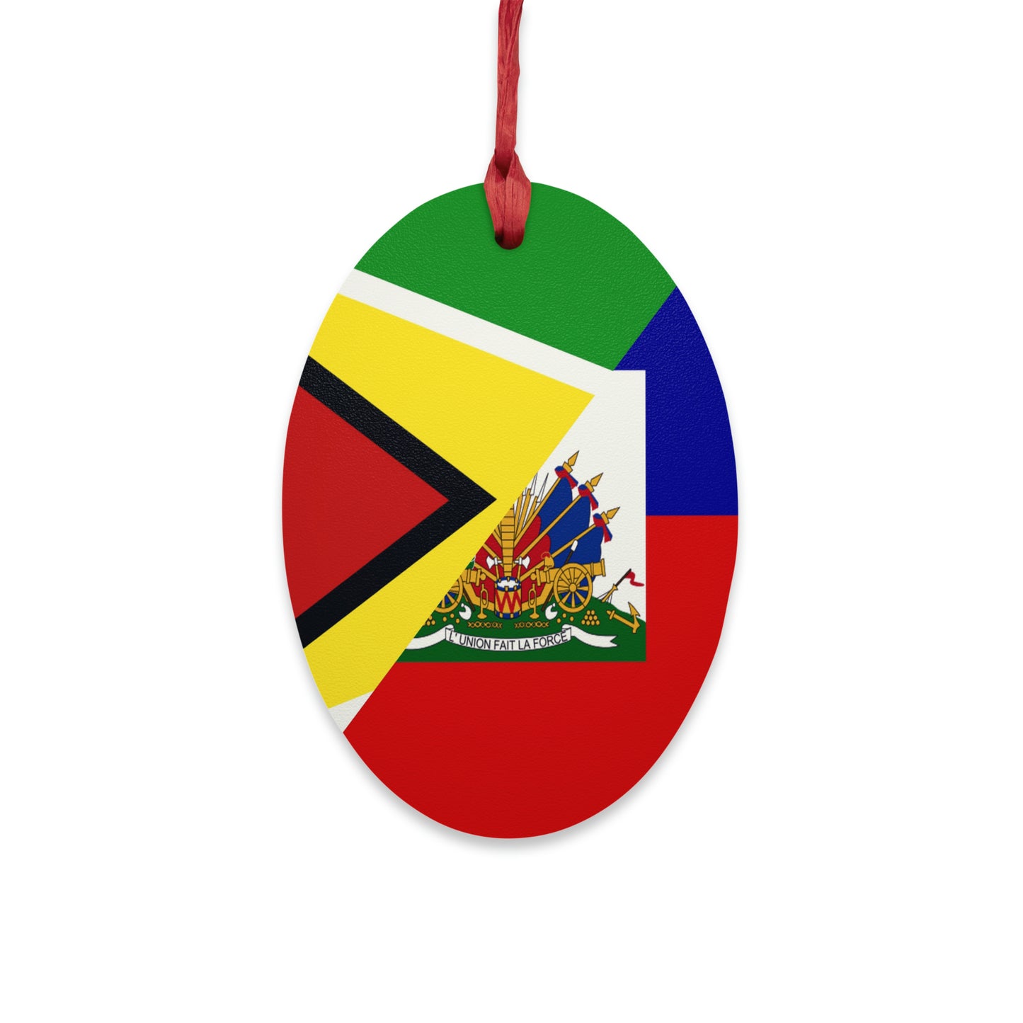 Guyanese Haitian Flag | Half Guyana Haiti Flag Wooden Ornament