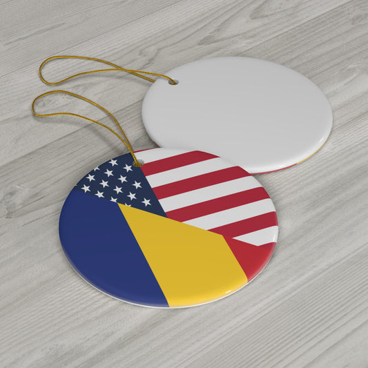 Romania American Flag Half Romanian USA Ceramic Ornament | Christmas Tree Ornaments