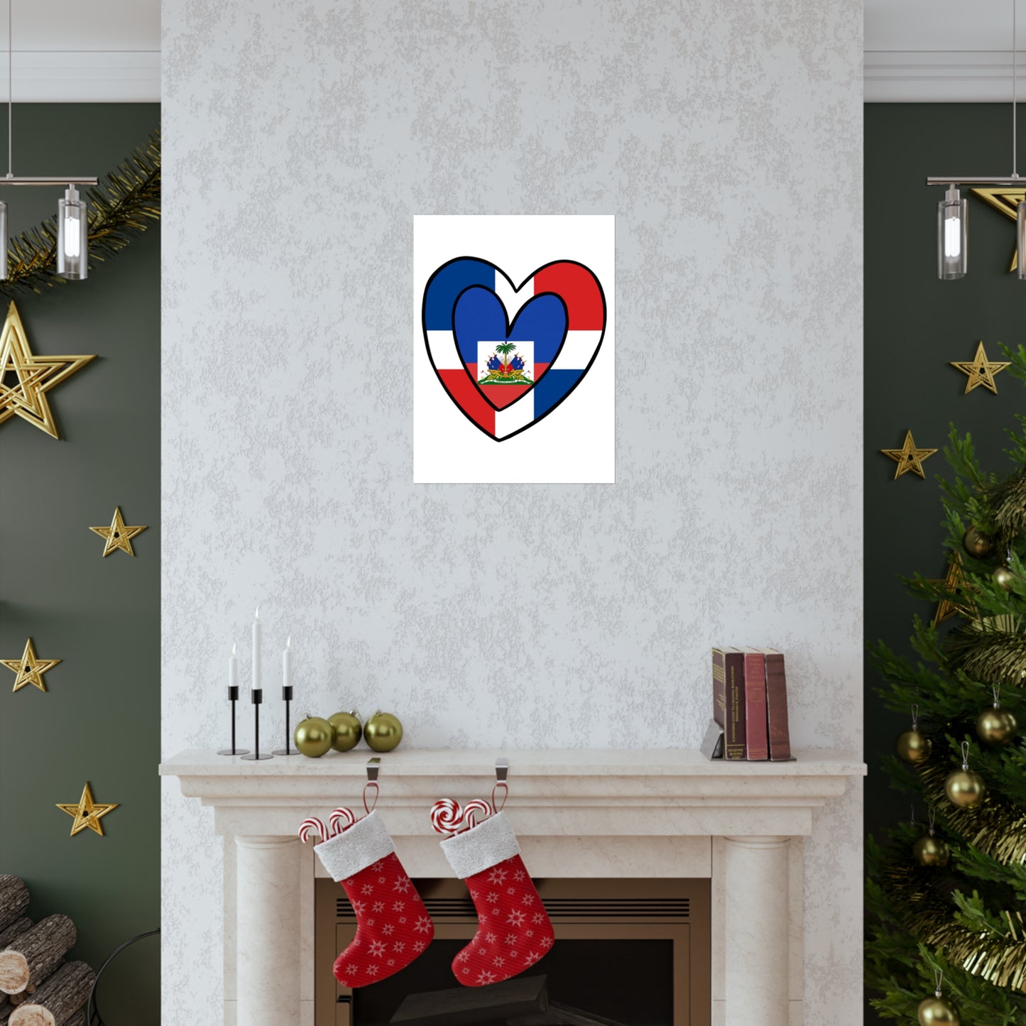 Dominican Haitian Flag Inner Heart DR Republic Haiti  Premium Matte Poster