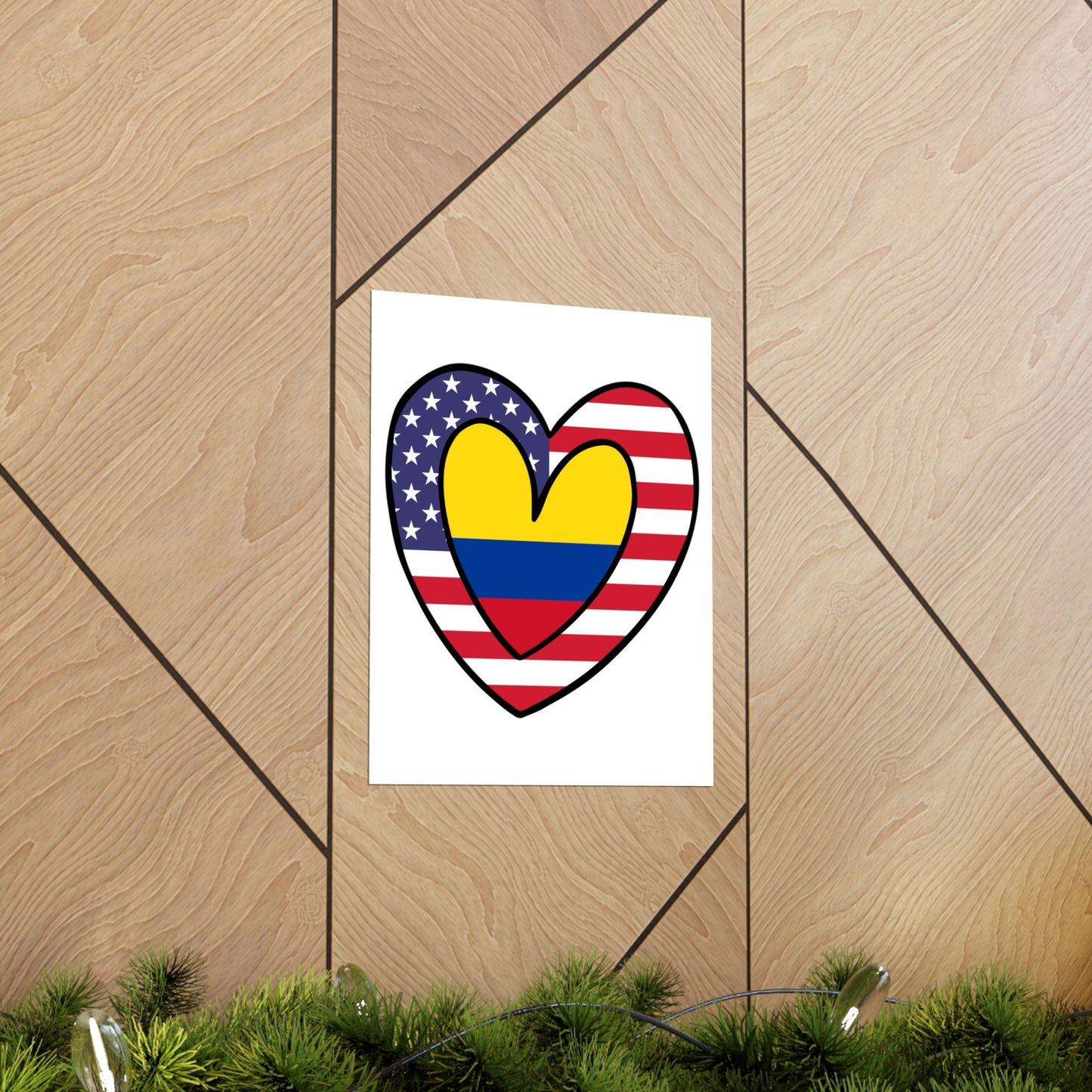 Colombian American Heart Valentines Day Gift Half Colombia USA Flag Premium Matte Poster