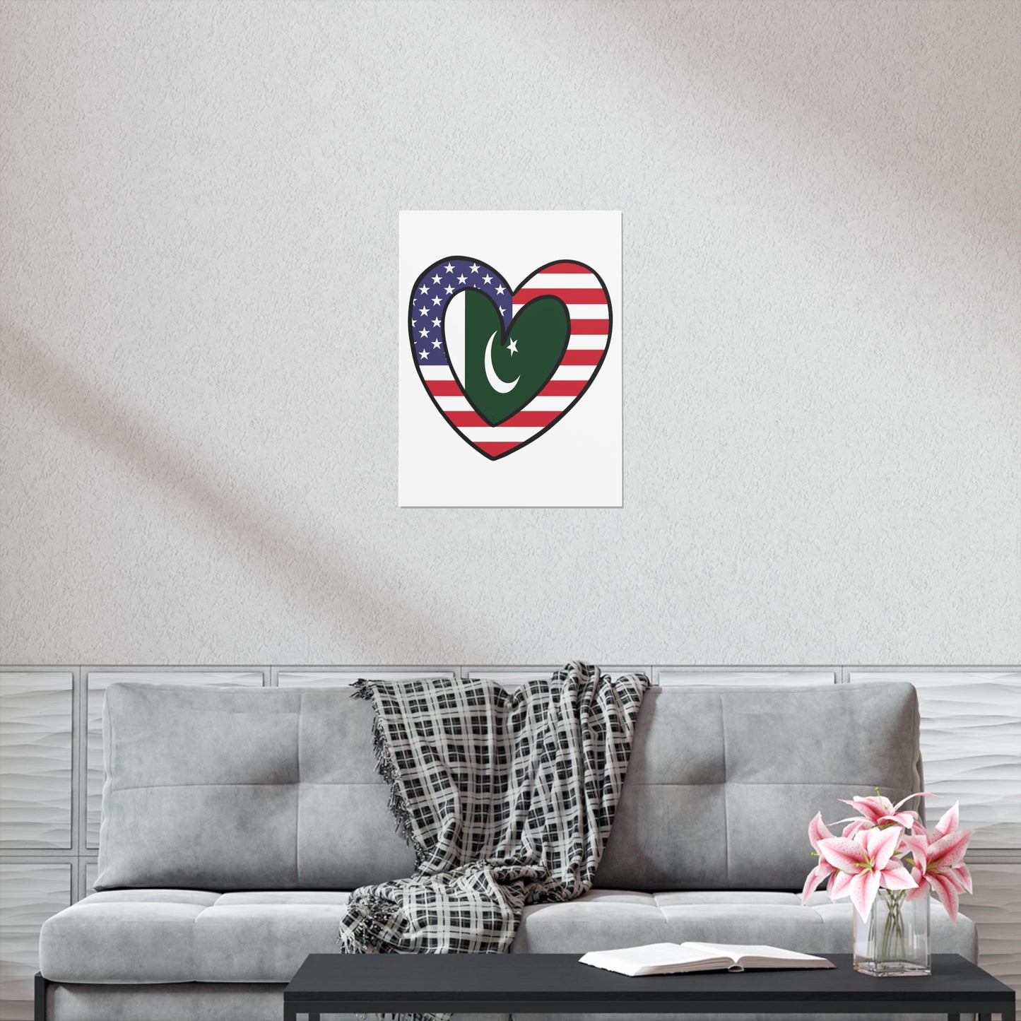 Pakistani American Heart Valentines Day Gift Half Pakistan USA Flag Premium Matte Poster