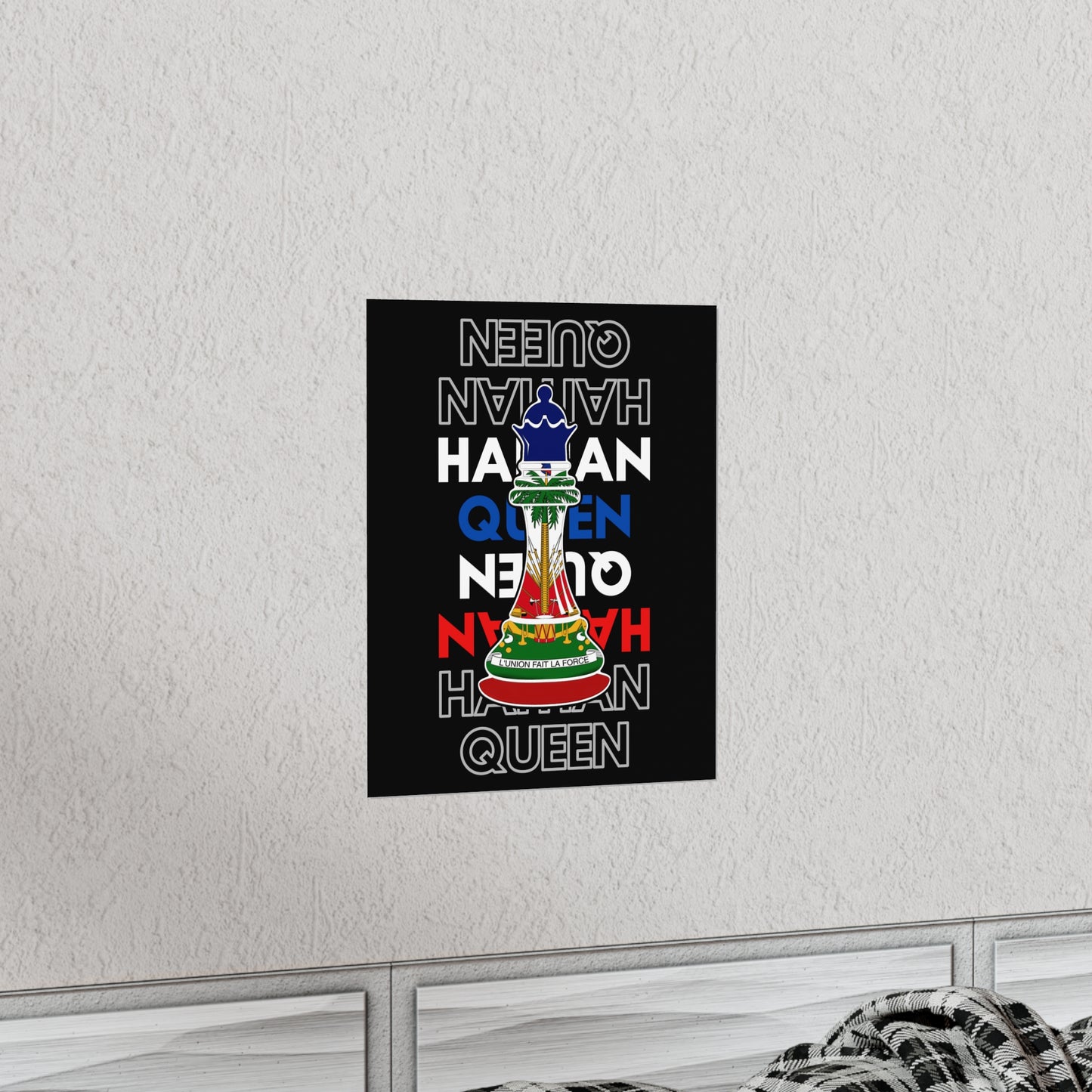 Haitian Queen Chess Piece Text | Haiti Flag Premium Matte Poster