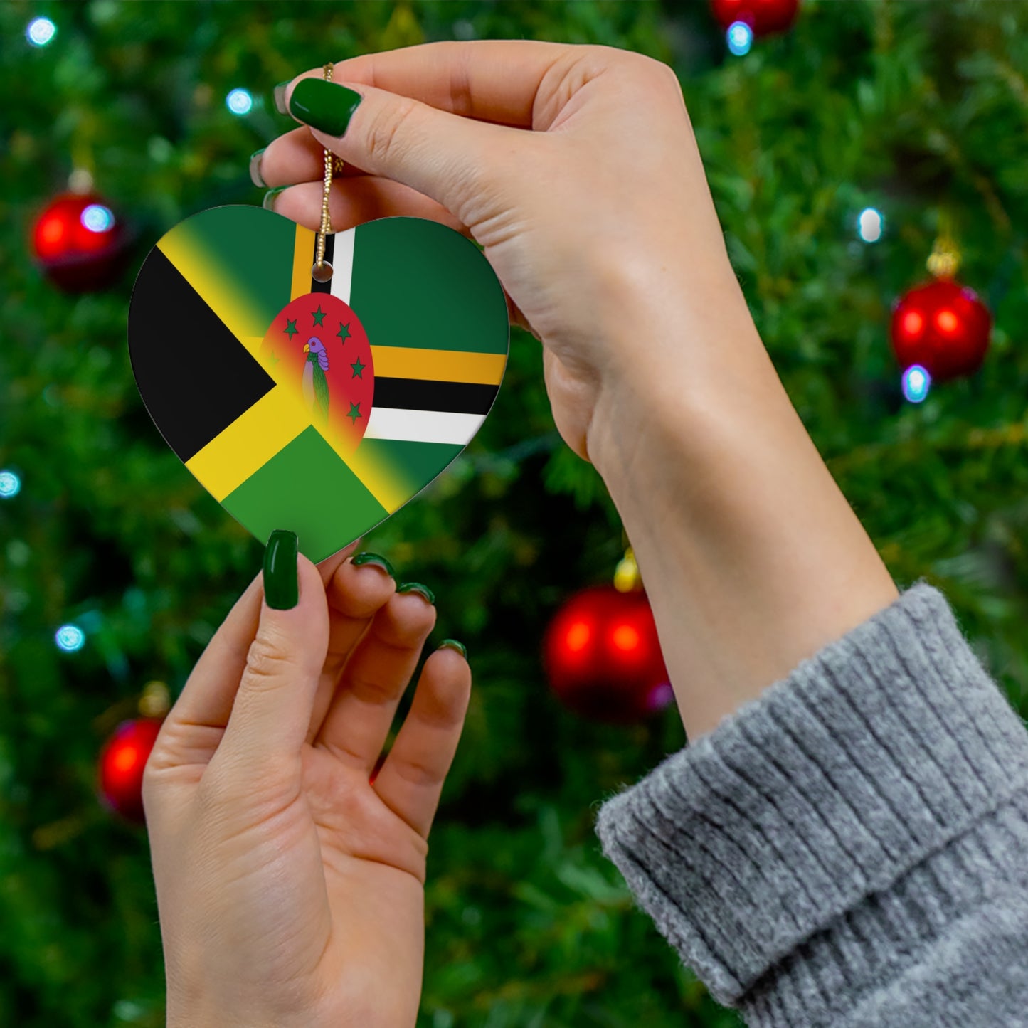 Jamaican Dominican Flag | Half Jamaica Dominica Ceramic Ornament | Christmas Tree Ornaments