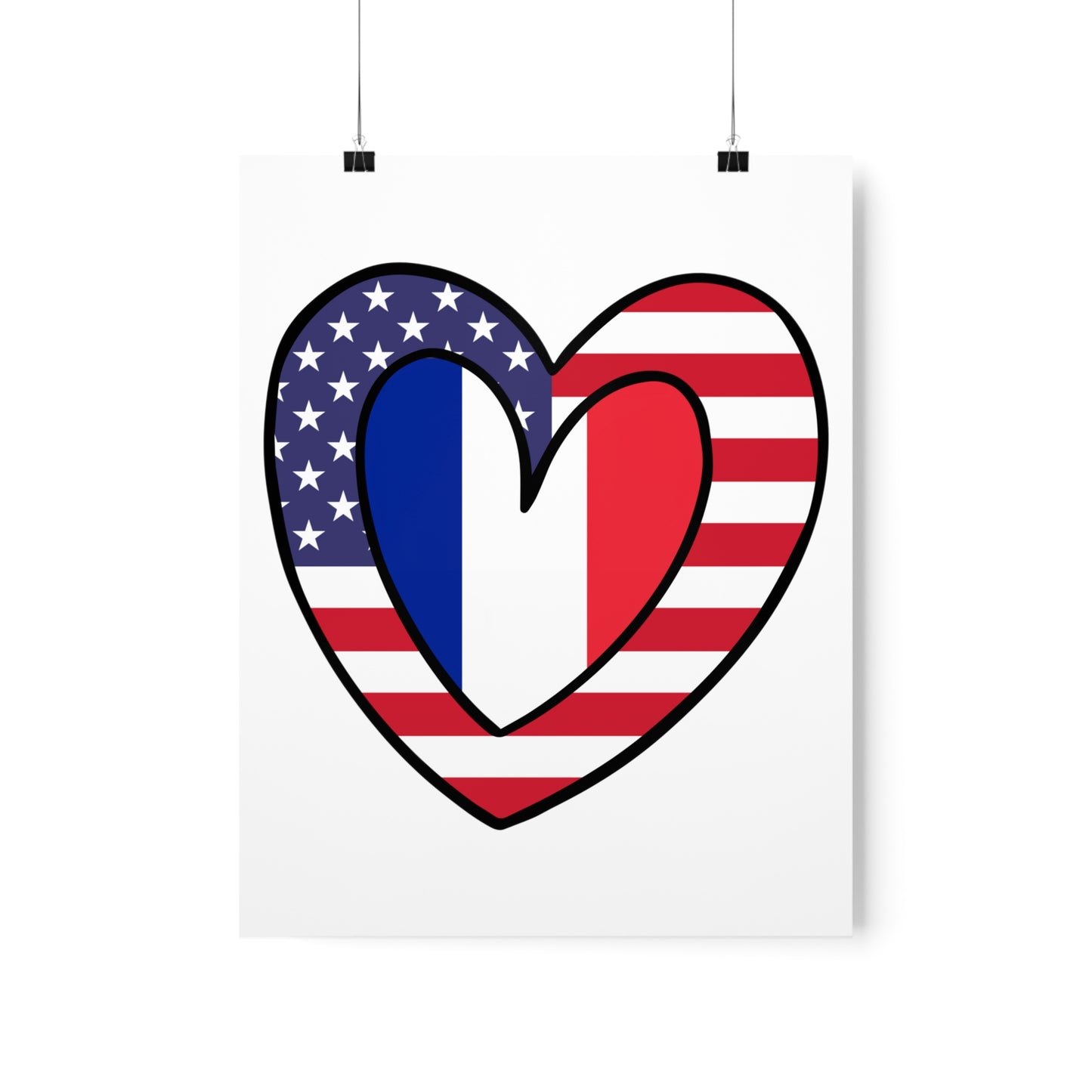 French American Heart Valentines Day Gift Half France USA Flag Premium Matte Poster