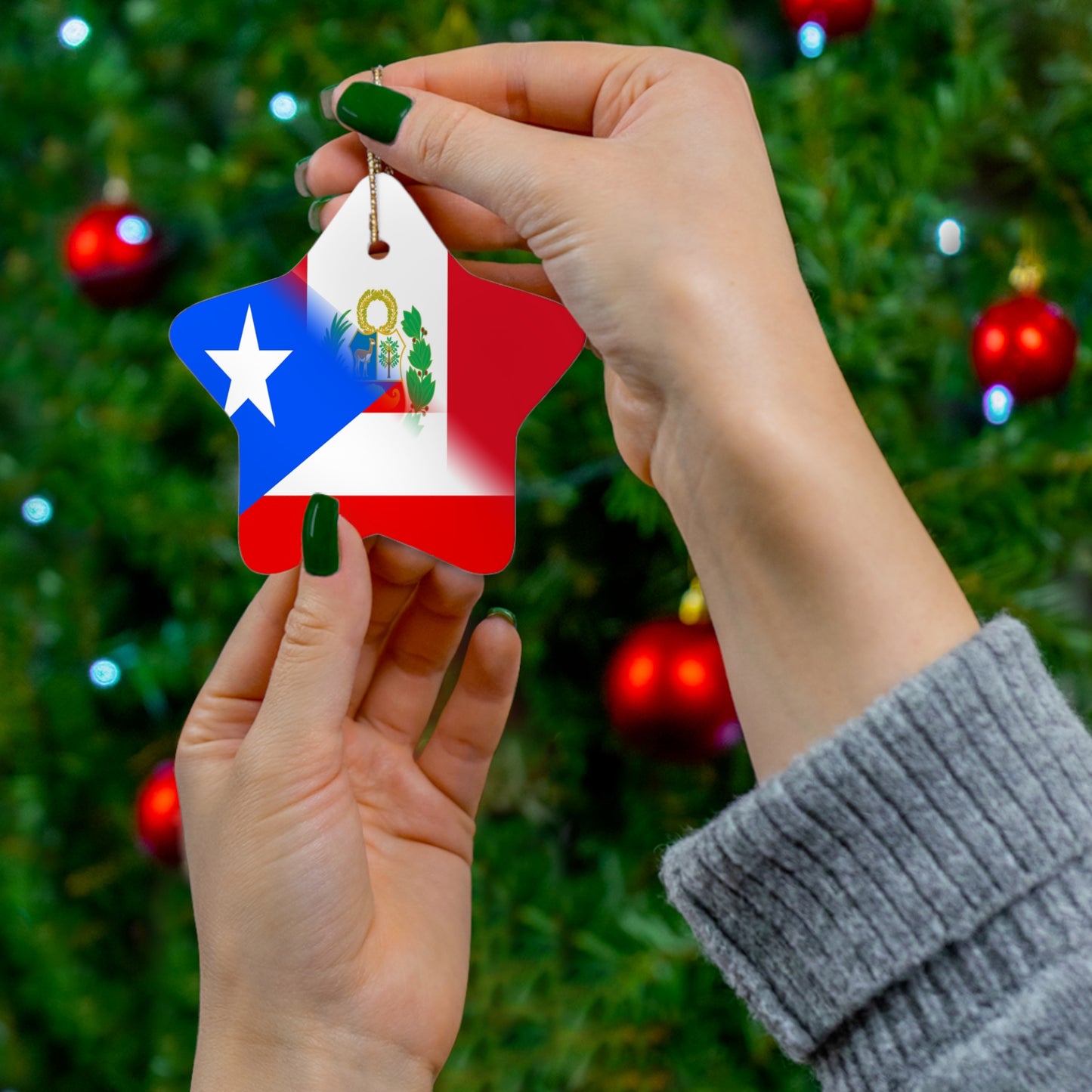 Puerto Rican Peruvian Flag PR Peru Ceramic Ornament | Christmas Tree Ornaments