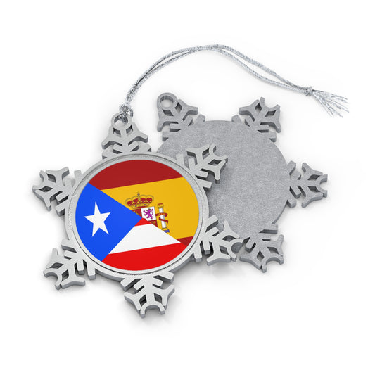 Puerto Rican Spain Flag Half Boricua Spanish Pewter Snowflake Ornament