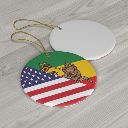 Ethiopian American Lion of Judah Flag Ceramic Ornament Half Ethiopia USA Christmas Tree Ornaments