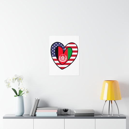 Afghan American Heart Valentines Day Wedding Gift Half Afghanistan USA Flag Premium Matte Poster