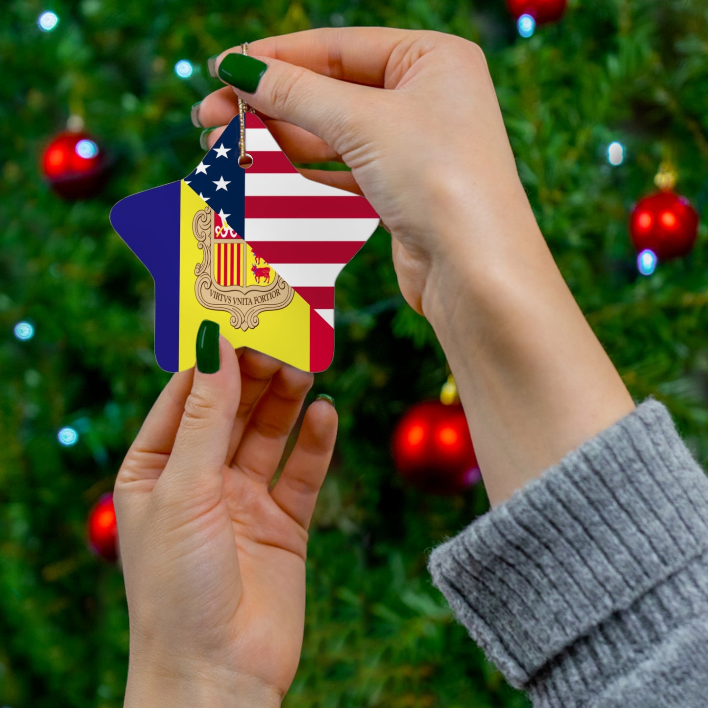 Andorra American Flag Andorran USA Ceramic Ornament | Christmas Tree Ornaments