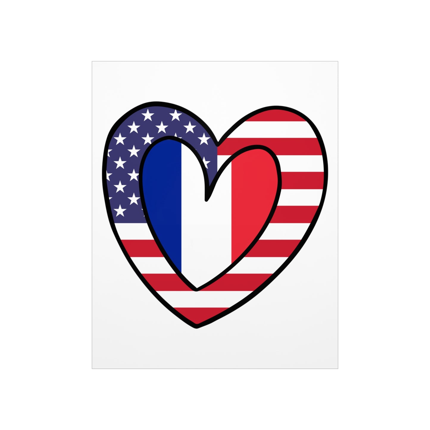 French American Heart Valentines Day Gift Half France USA Flag Premium Matte Poster