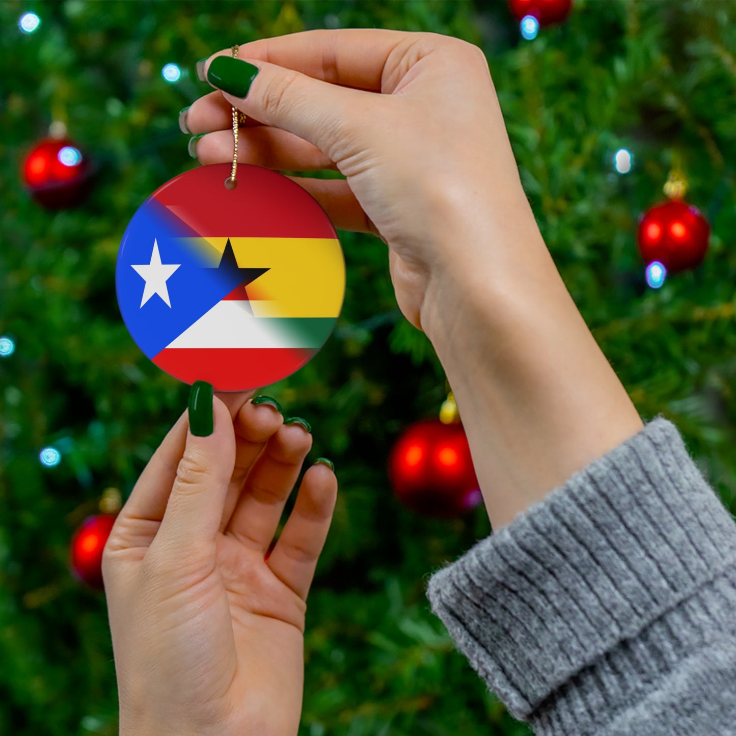 Puerto Rican Ghanaian Flag PR Ghana Ceramic Ornament | Christmas Tree Ornaments