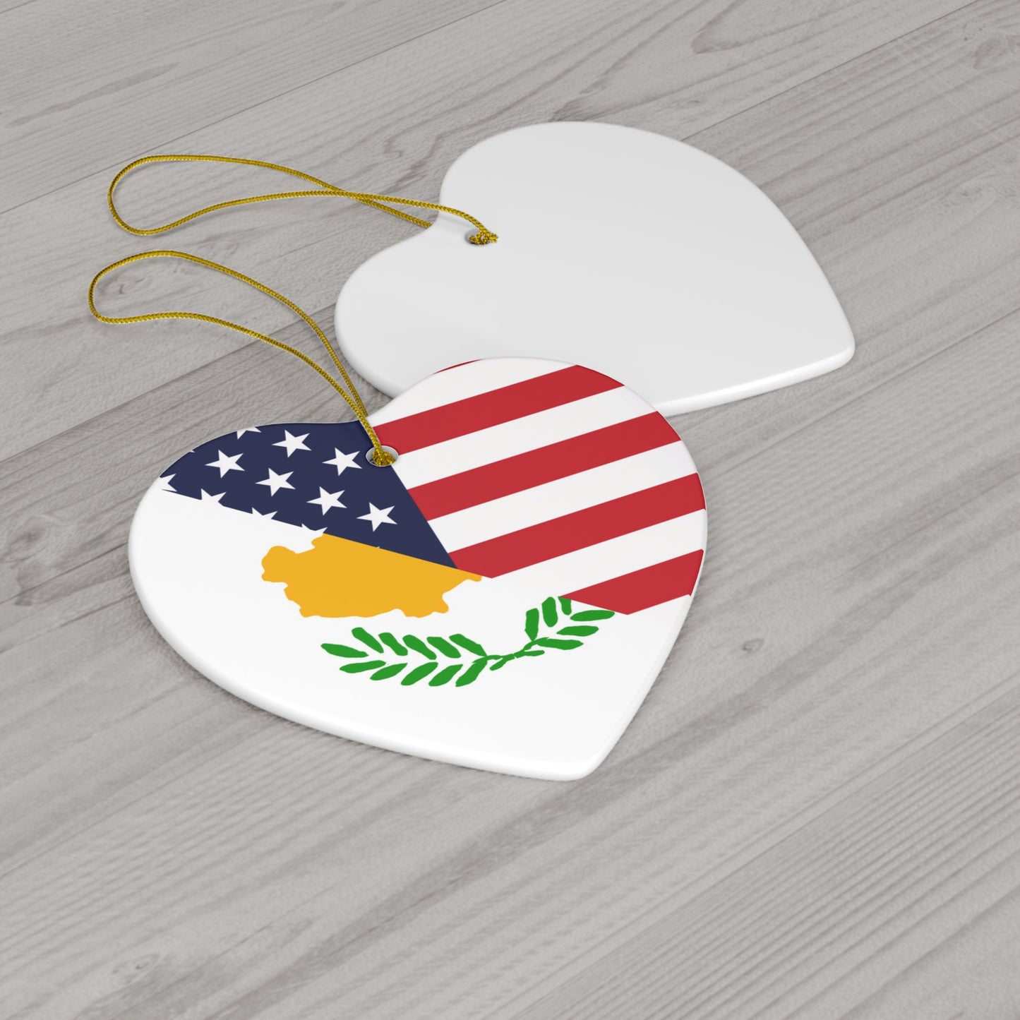 Cyprus American Flag Half USA Ceramic Ornament | Christmas Tree Ornaments