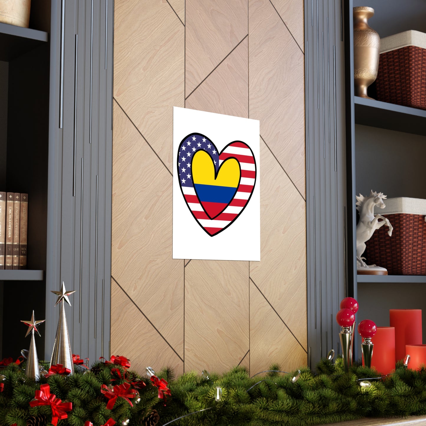 Colombian American Heart Valentines Day Gift Half Colombia USA Flag Premium Matte Poster