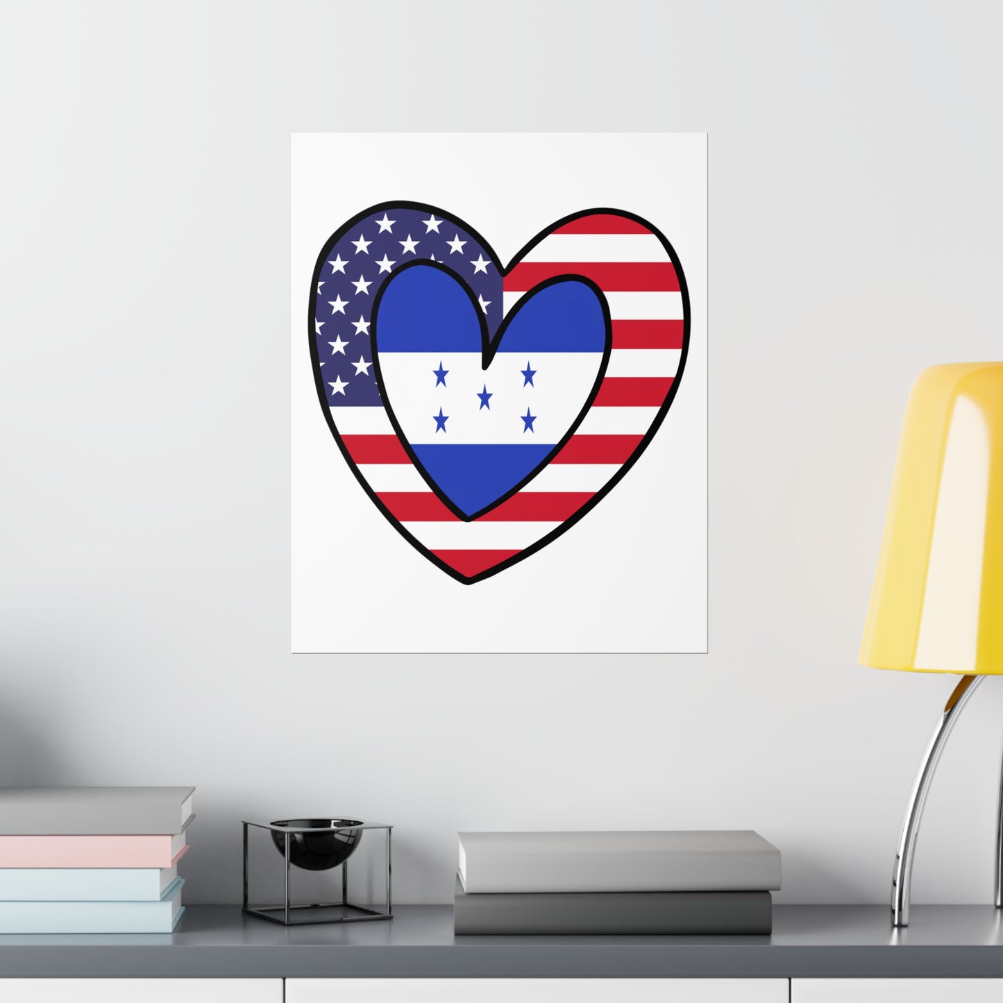 Honduran American Heart Valentines Day Gift Half Honduras USA Flag Premium Matte Poster