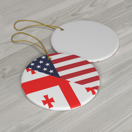 Georgian American Flag Georgia USA Ceramic Ornament | Christmas Tree Ornaments