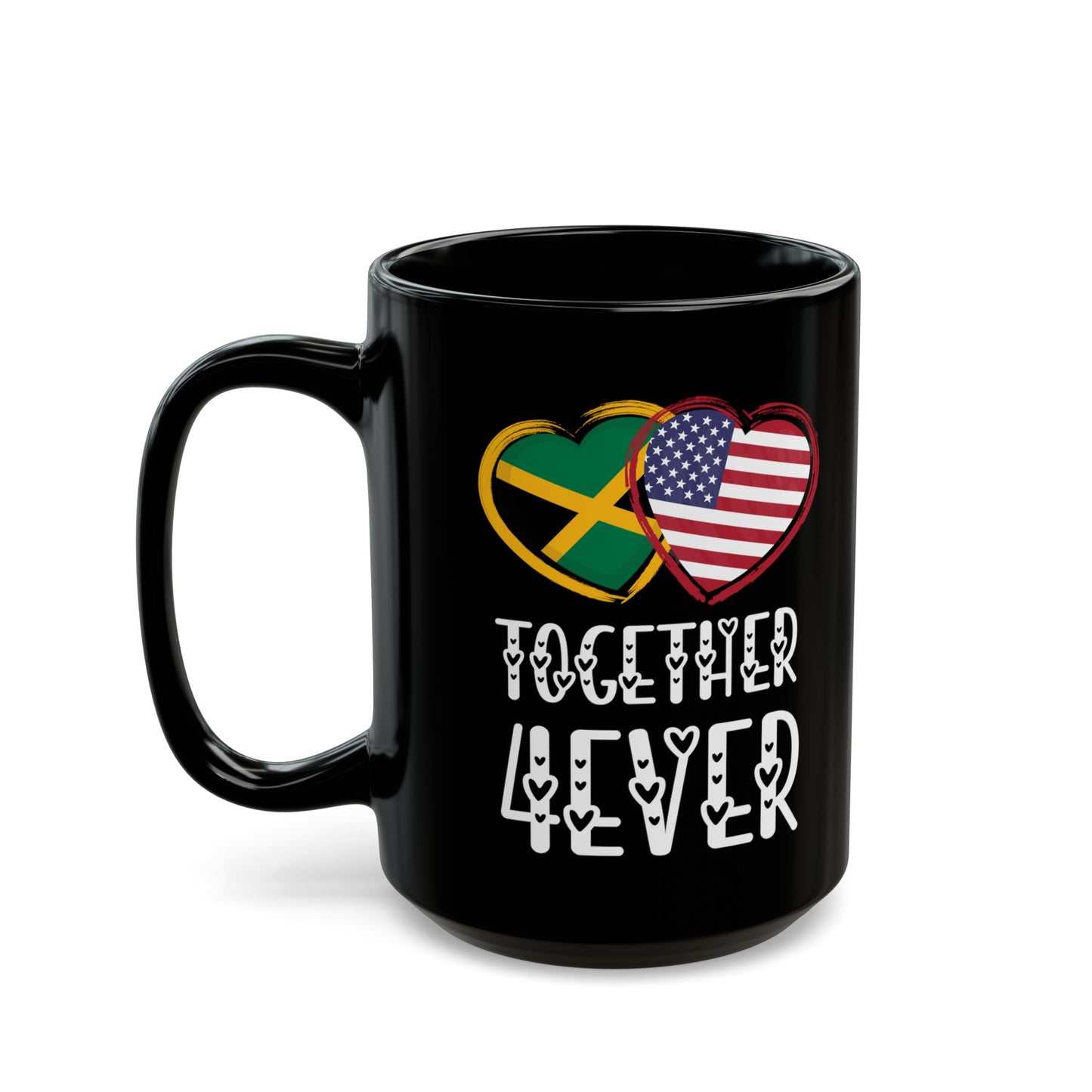 Jamaica USA Valentines Gift Flag Heart Jamaican American Together 4ever Black Mug (11oz, 15oz)